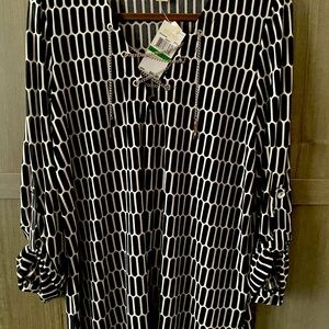MICHAEL KORS Geometric Design Blouse 👚 with Decorative Chain, Size L